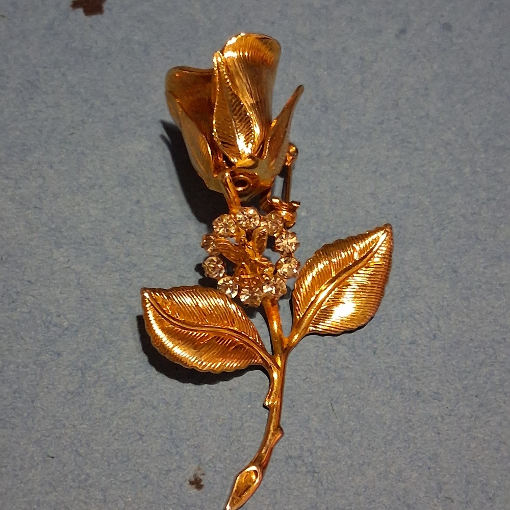 Gold Floral Brooch with Crystal Accents